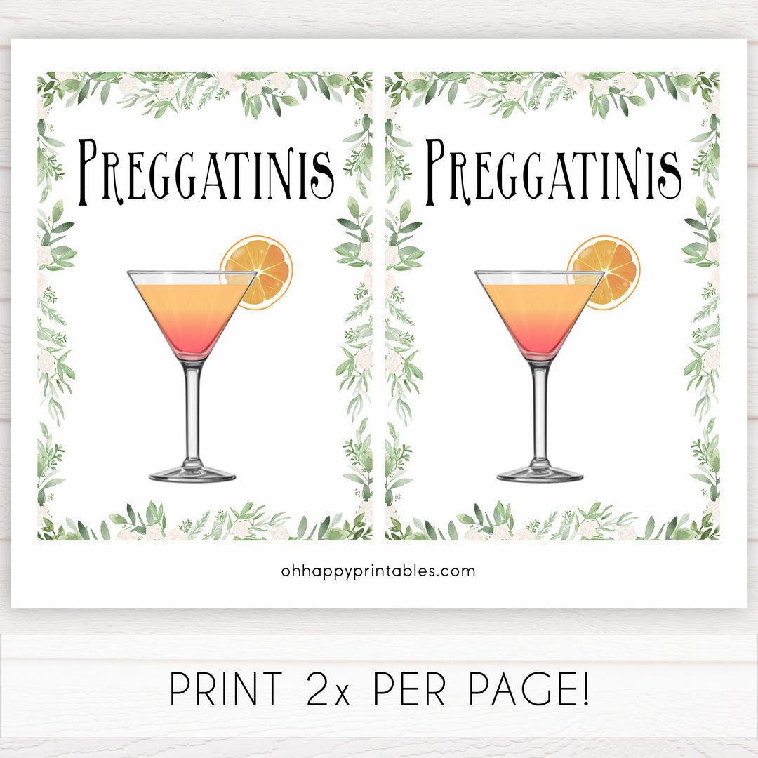 preggatinis baby table signs, Printable baby table signs, baby shower table signs, botanical baby table signs, baby shower decor, fun baby decor, printable baby decor