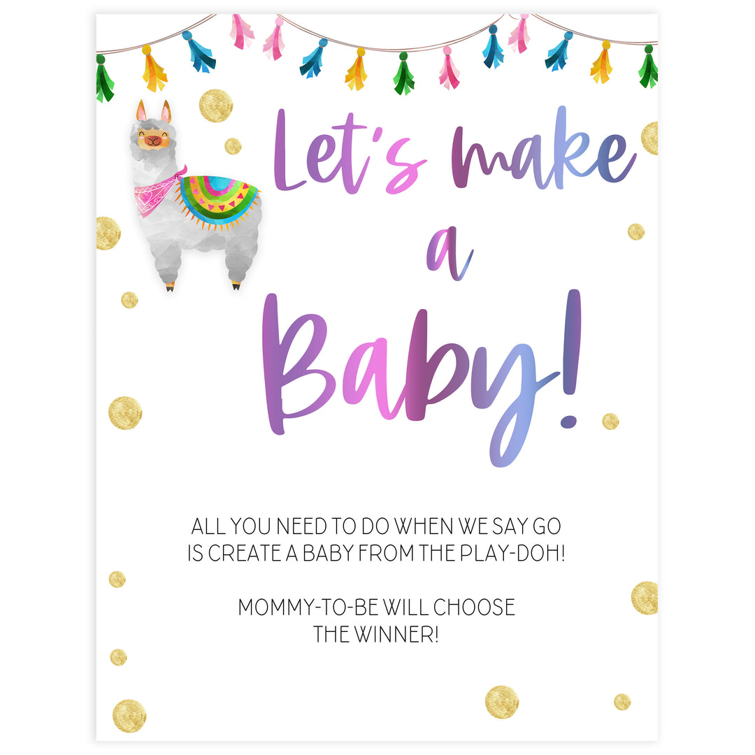 lets make a baby game, make a baby play doh game,  Printable baby shower games, llama fiesta fun baby games, baby shower games, fun baby shower ideas, top baby shower ideas, Llama fiesta shower baby shower, fiesta baby shower ideas