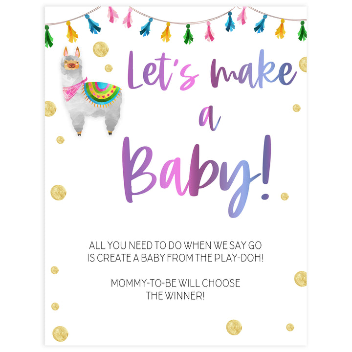 lets make a baby game, make a baby play doh game,  Printable baby shower games, llama fiesta fun baby games, baby shower games, fun baby shower ideas, top baby shower ideas, Llama fiesta shower baby shower, fiesta baby shower ideas