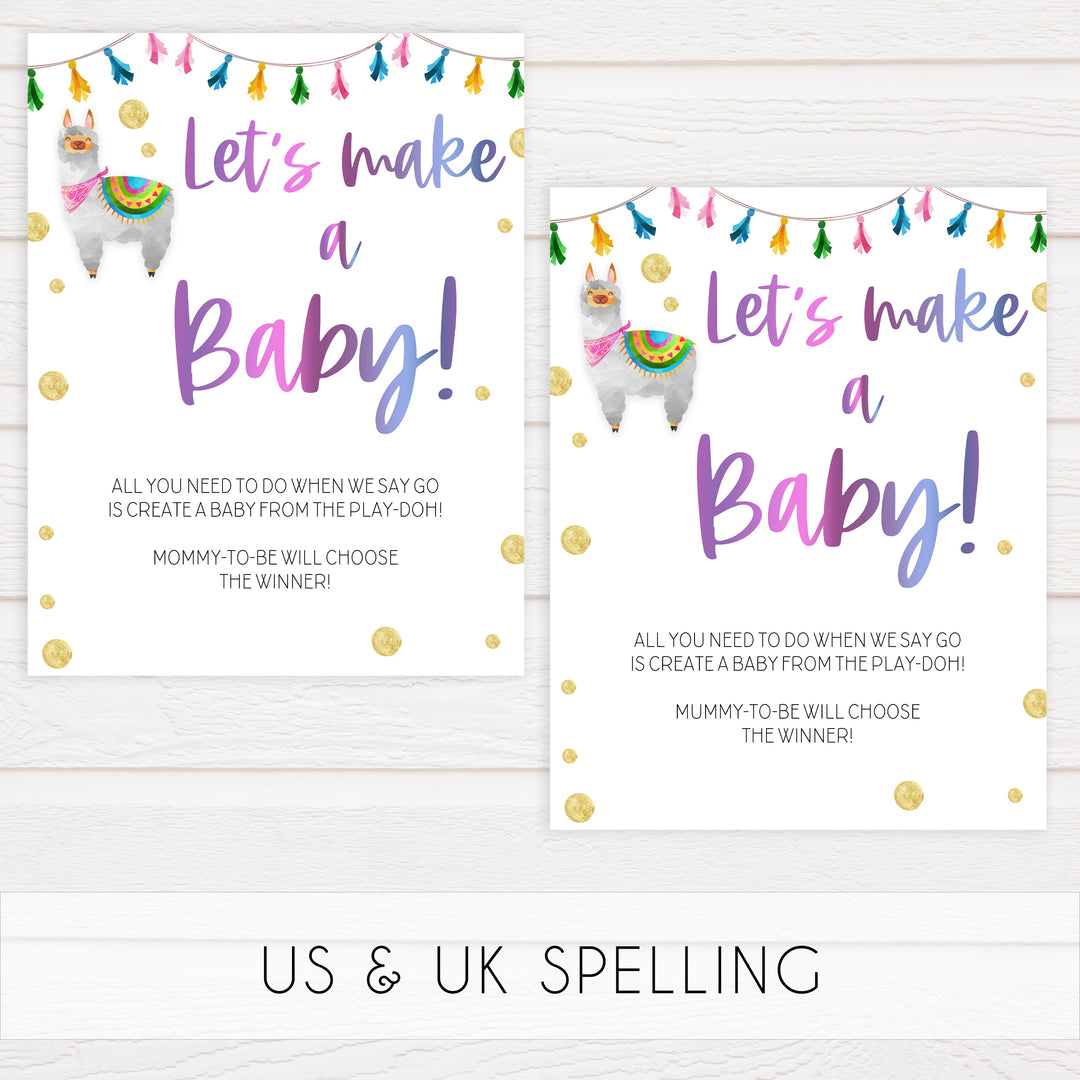 lets make a baby game, make a baby play doh game,  Printable baby shower games, llama fiesta fun baby games, baby shower games, fun baby shower ideas, top baby shower ideas, Llama fiesta shower baby shower, fiesta baby shower ideas