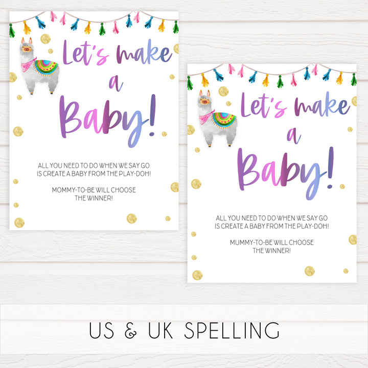 lets make a baby game, make a baby play doh game,  Printable baby shower games, llama fiesta fun baby games, baby shower games, fun baby shower ideas, top baby shower ideas, Llama fiesta shower baby shower, fiesta baby shower ideas