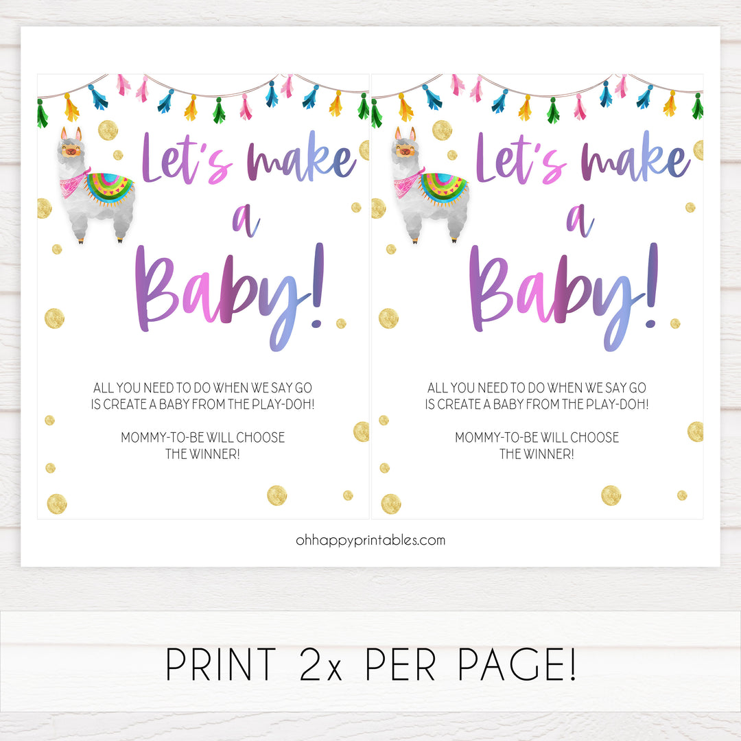 lets make a baby game, make a baby play doh game,  Printable baby shower games, llama fiesta fun baby games, baby shower games, fun baby shower ideas, top baby shower ideas, Llama fiesta shower baby shower, fiesta baby shower ideas