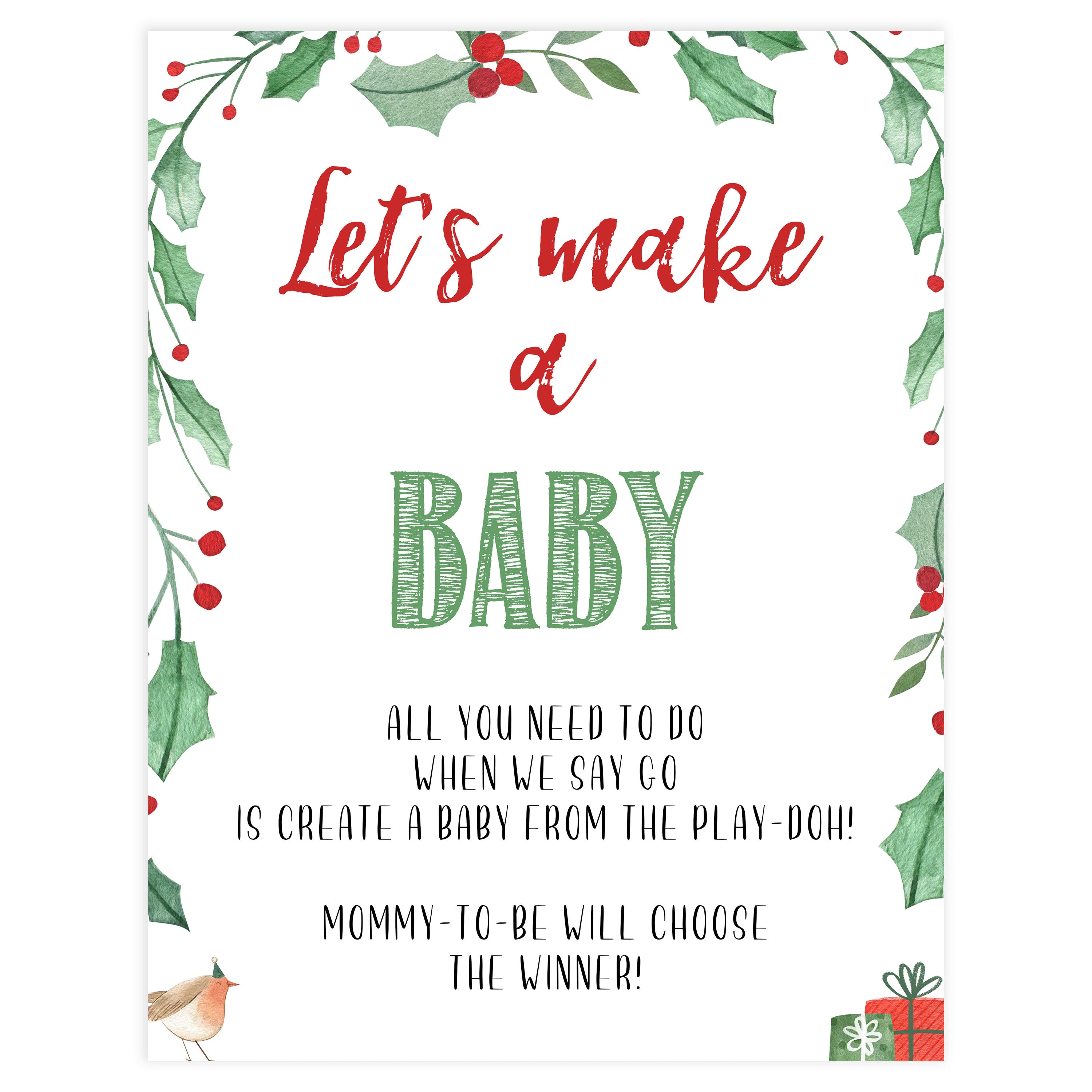 lets make a baby, christmas baby games, festive baby shower, christmas baby shower, fun baby games, printable baby games