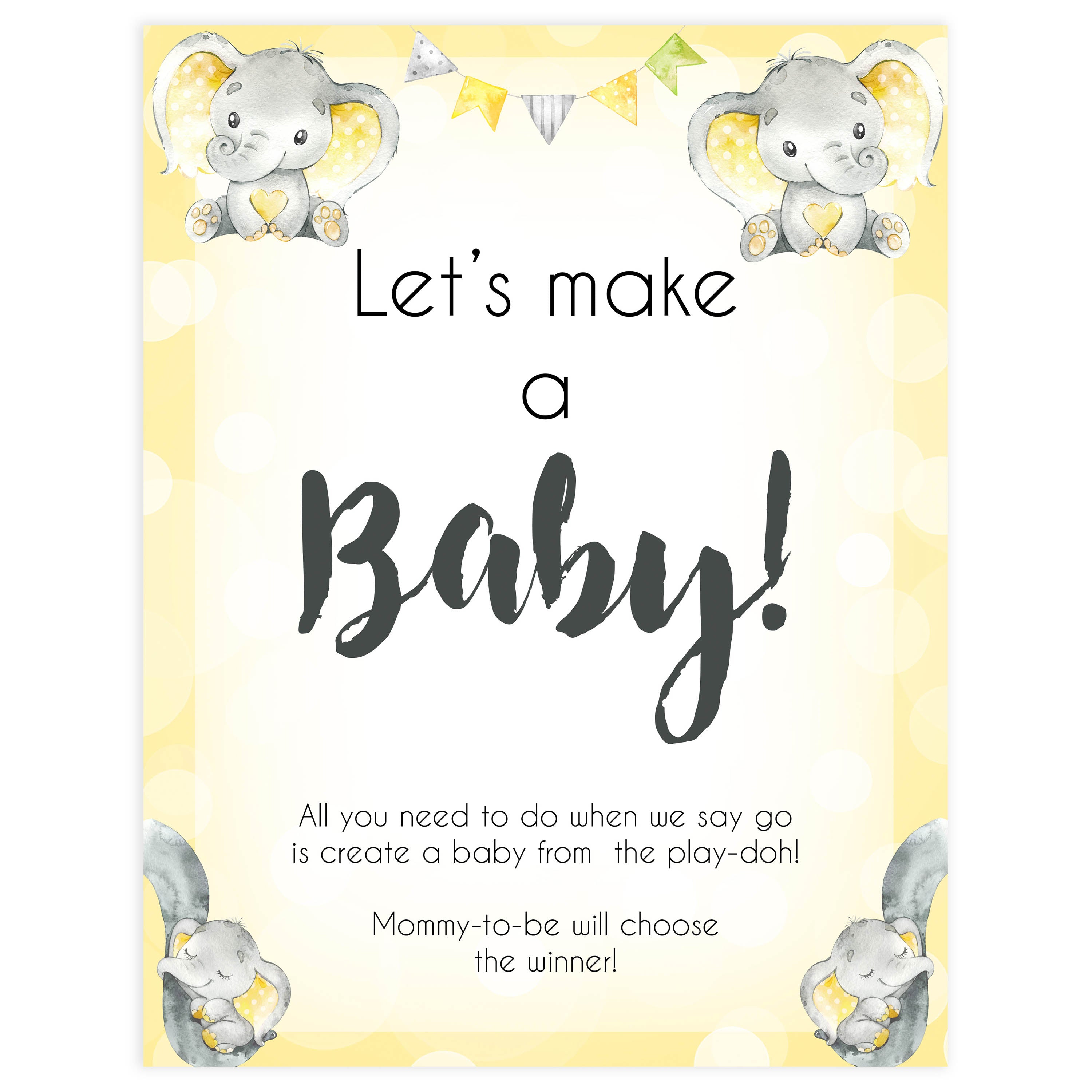 lets make a baby game, Printable baby shower games, fun baby games, baby shower games, fun baby shower ideas, top baby shower ideas, yellow elephant baby shower, blue baby shower ideas
