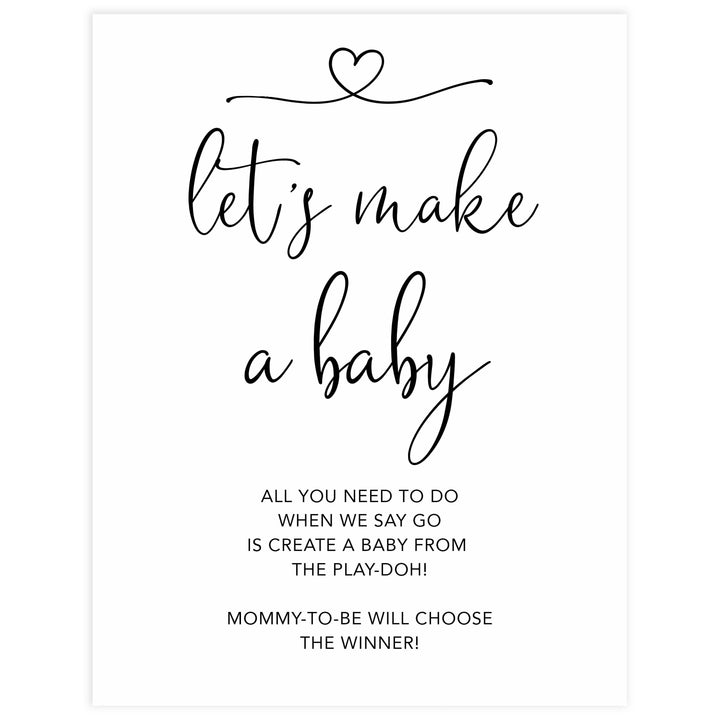 minimalist baby shower, lets make a baby, play-doh baby game, printable baby games, fun baby games, best baby games