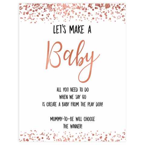 lets make a baby game, make a baby game, Printable baby shower games, rose gold fun baby games, baby shower games, fun baby shower ideas, top baby shower ideas, blush baby shower, rose gold baby shower ideas