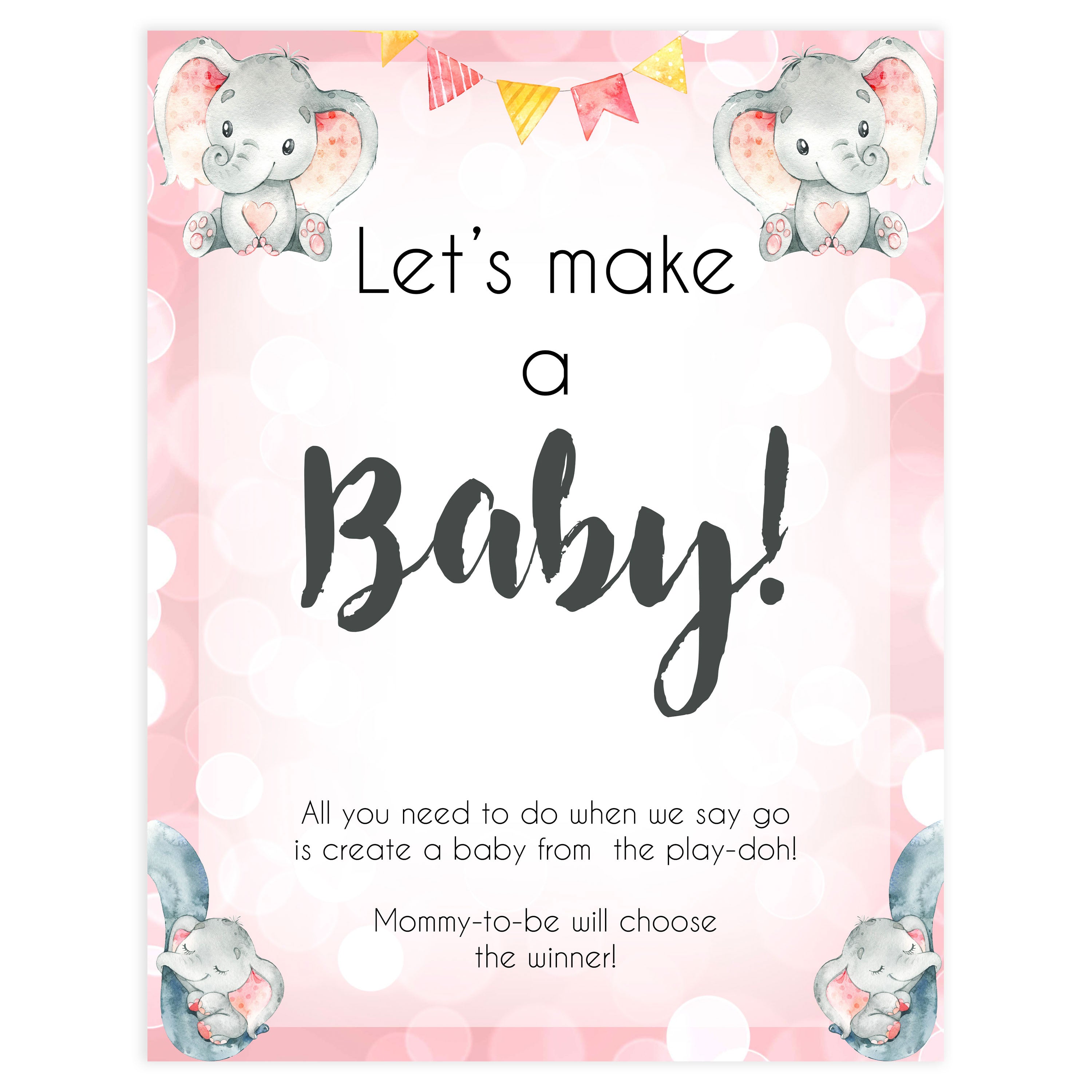 lets make a baby game, Printable baby shower games, fun abby games, baby shower games, fun baby shower ideas, top baby shower ideas, pink elephant baby shower, pink baby shower ideas