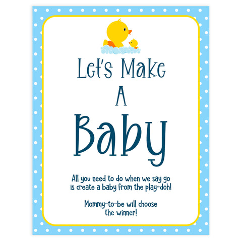 Rubber Ducky Baby Games, Lets Make A baby game, baby play-doh game, printable baby games, fun baby shower ideas, best baby shower games