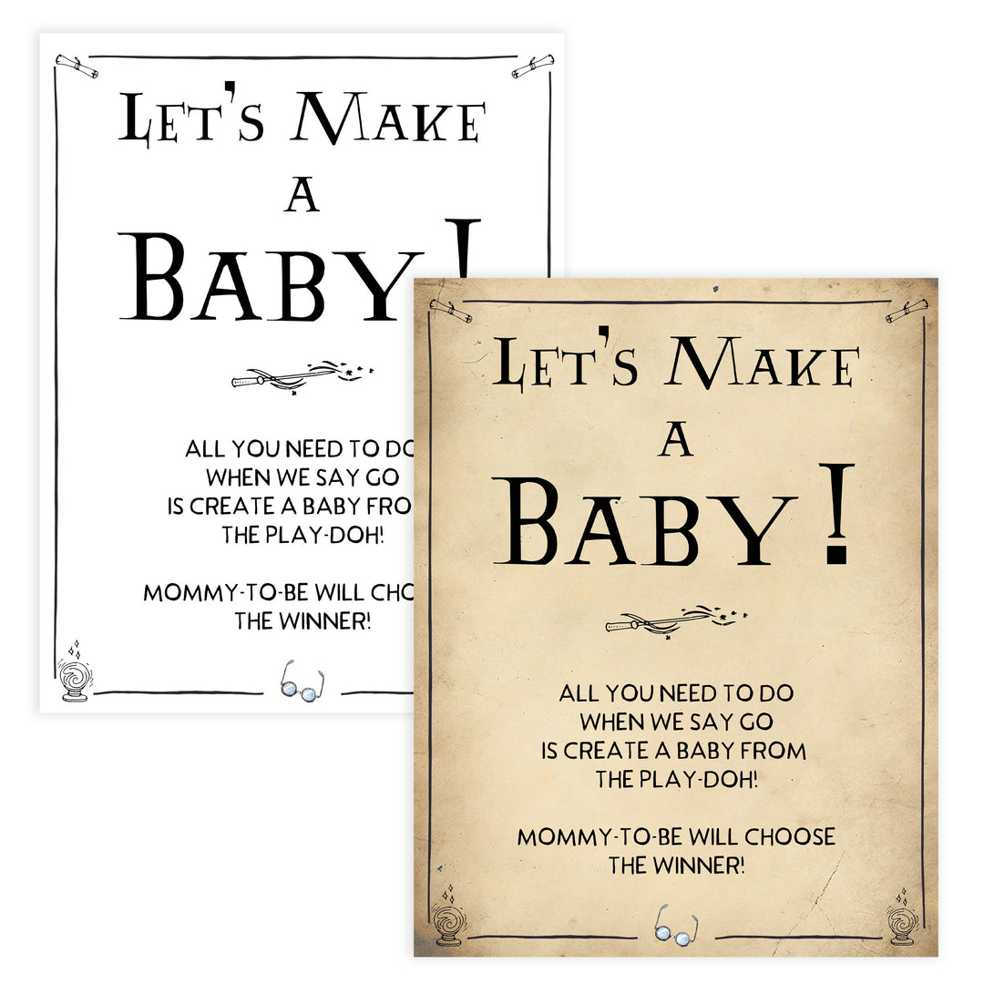 Lets Make A Baby Game, Wizard baby shower games, printable baby shower games, Harry Potter baby games, Harry Potter baby shower, fun baby shower games,  fun baby ideas