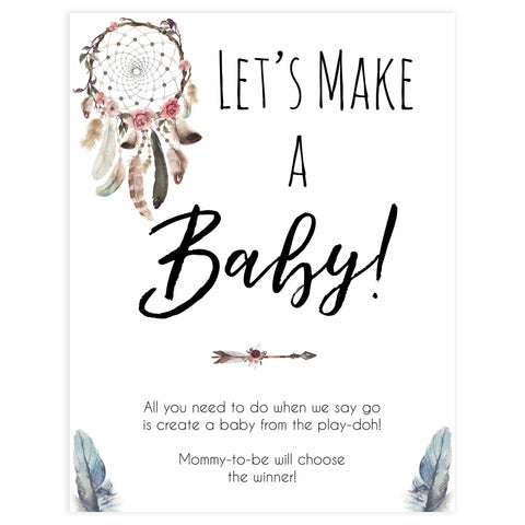 Lets Make A Baby Sign, Baby Play-Doh game, Printable baby shower games, boho baby shower games, dreamcatcher baby games, fun baby shower games, top baby shower ideas