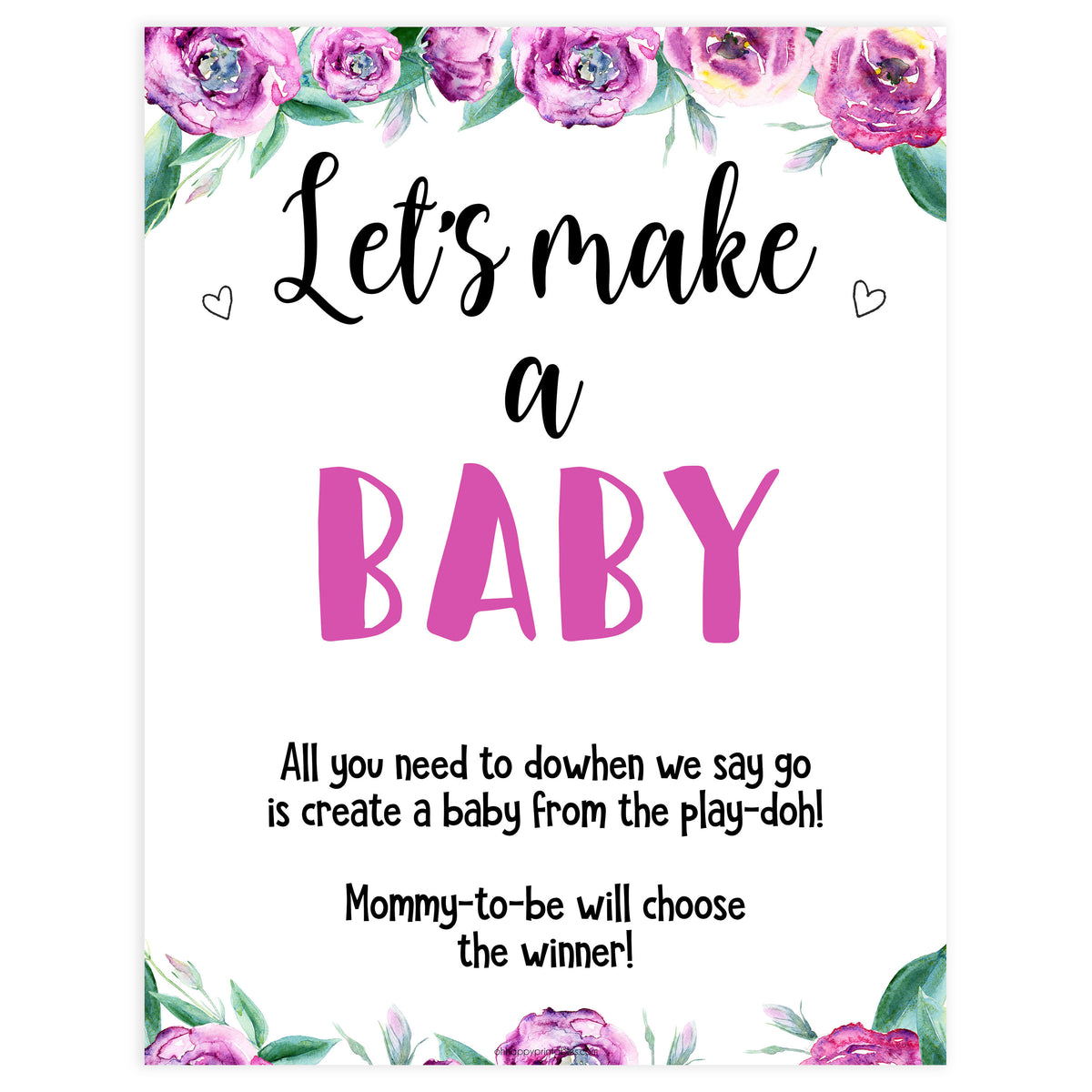 lets make a baby baby game, printable baby shower games, purple peonies baby games, fun baby shower games