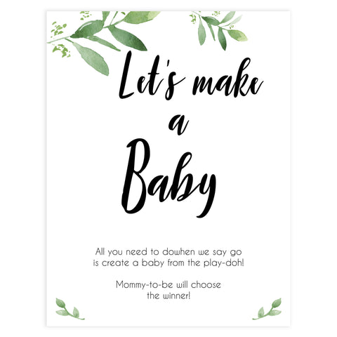 Lets Make A Baby Game, Printable baby shower games, botanical baby shower games, floral baby shower ideas, fun baby shower ideas