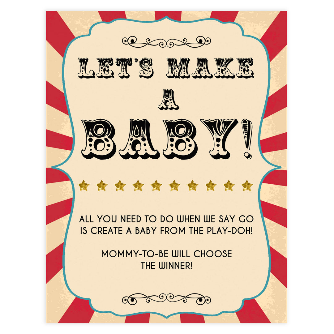 lets make a baby game, make a baby game, Printable baby shower games, circus fun baby games, baby shower games, fun baby shower ideas, top baby shower ideas, carnival baby shower, circus baby shower ideas