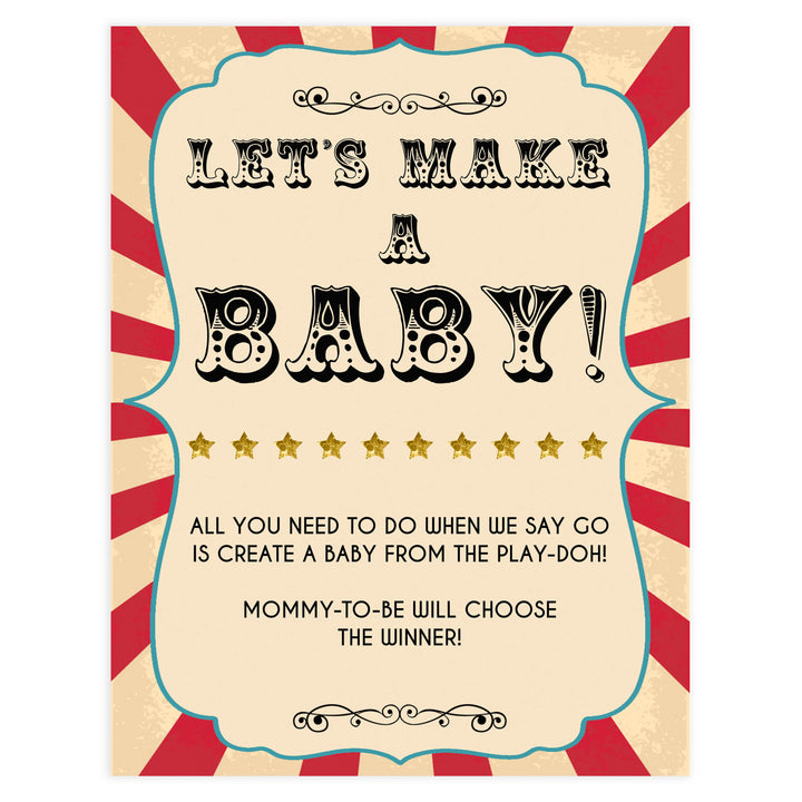 lets make a baby game, make a baby game, Printable baby shower games, circus fun baby games, baby shower games, fun baby shower ideas, top baby shower ideas, carnival baby shower, circus baby shower ideas