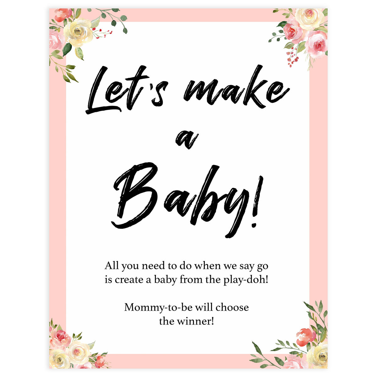 lets make a baby, making baby play-doh game, Printable baby shower games, floral fun baby games, baby shower games, fun baby shower ideas, top baby shower ideas, floral baby shower, blue baby shower ideas