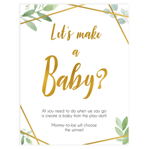 lets make a baby game, make a baby, Printable baby shower games, geometric fun baby games, baby shower games, fun baby shower ideas, top baby shower ideas, gold baby shower, blue baby shower ideas