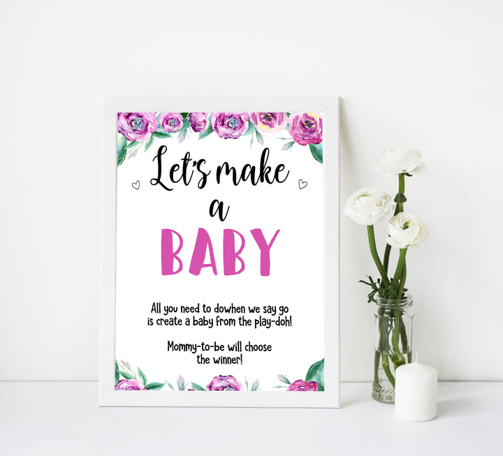 lets make a baby baby game, printable baby shower games, purple peonies baby games, fun baby shower games