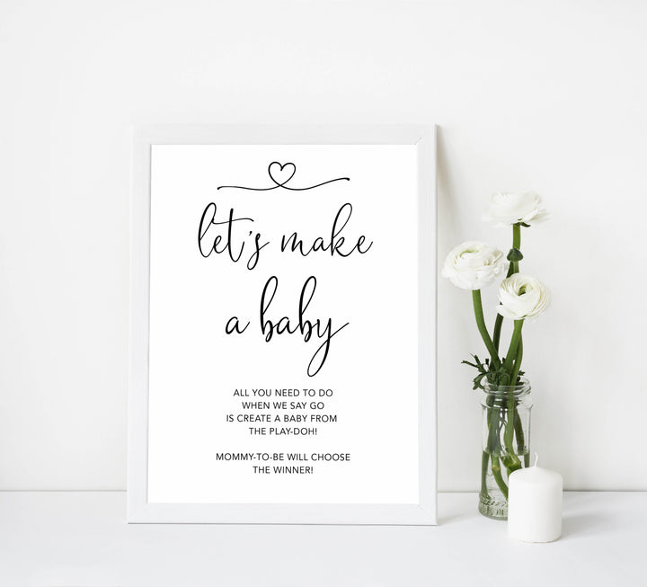 minimalist baby shower, lets make a baby, play-doh baby game, printable baby games, fun baby games, best baby games