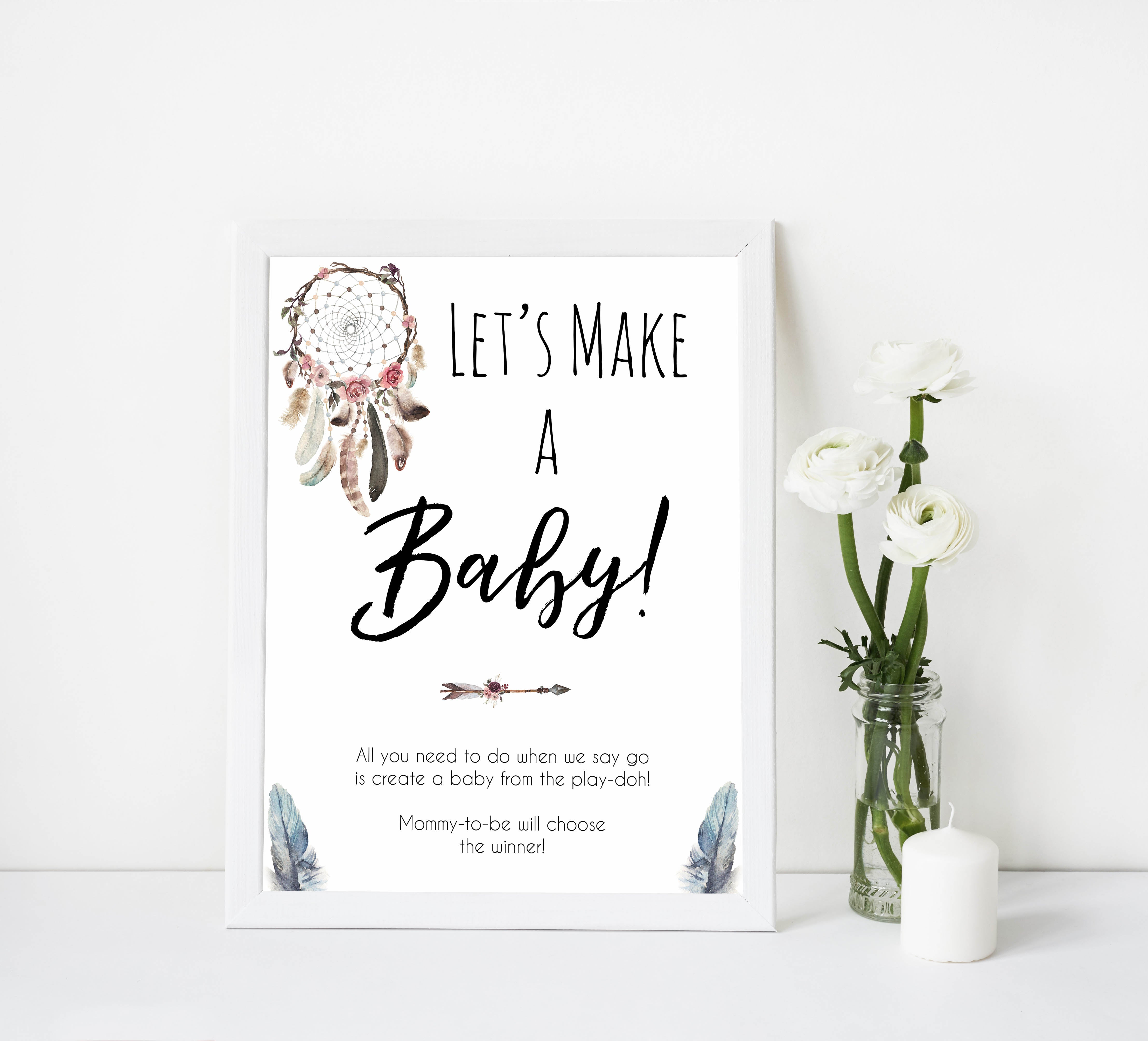 Lets Make A Baby Sign, Baby Play-Doh game, Printable baby shower games, boho baby shower games, dreamcatcher baby games, fun baby shower games, top baby shower ideas