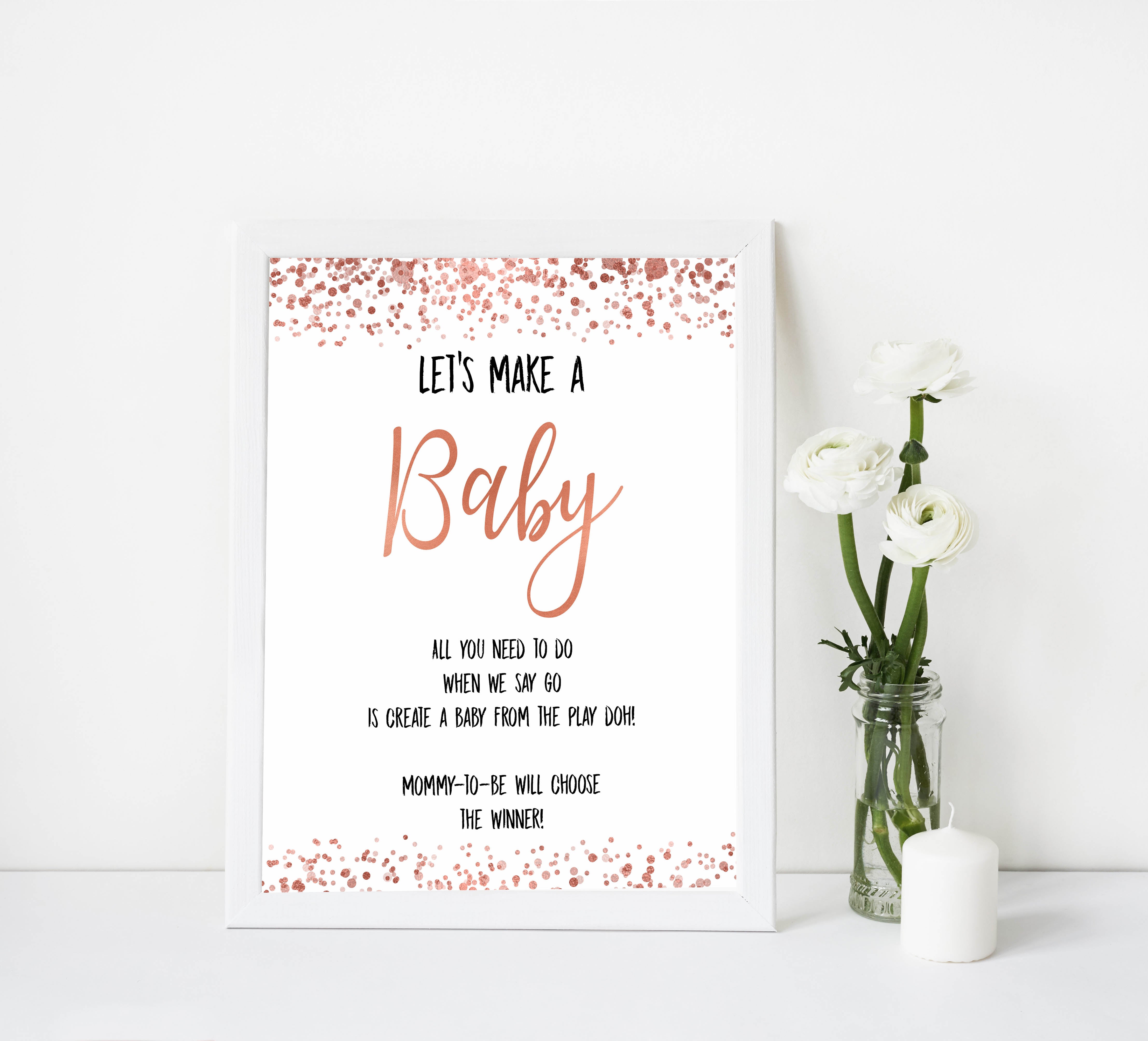 lets make a baby game, make a baby game, Printable baby shower games, rose gold fun baby games, baby shower games, fun baby shower ideas, top baby shower ideas, blush baby shower, rose gold baby shower ideas