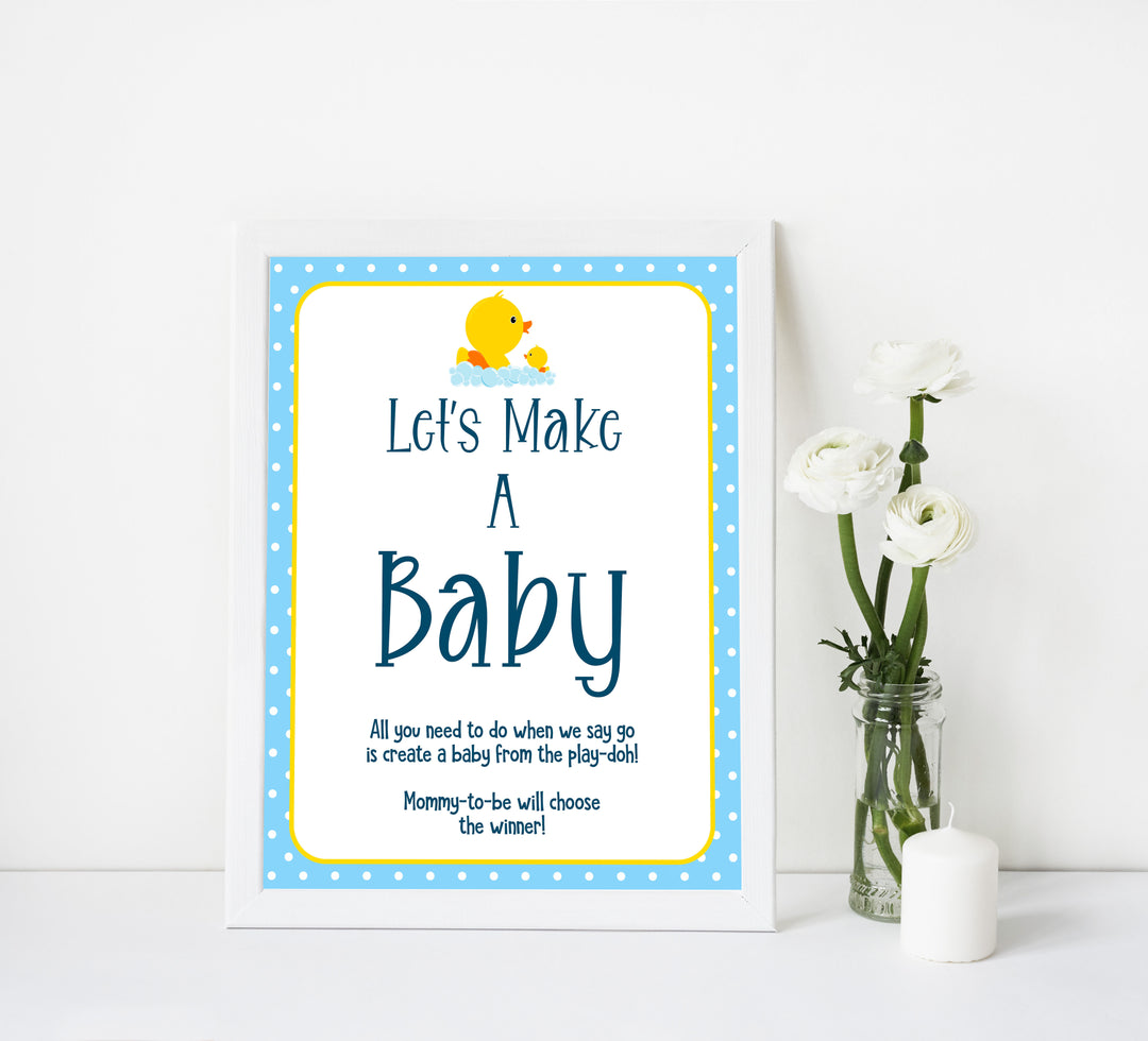Rubber Ducky Baby Games, Lets Make A baby game, baby play-doh game, printable baby games, fun baby shower ideas, best baby shower games