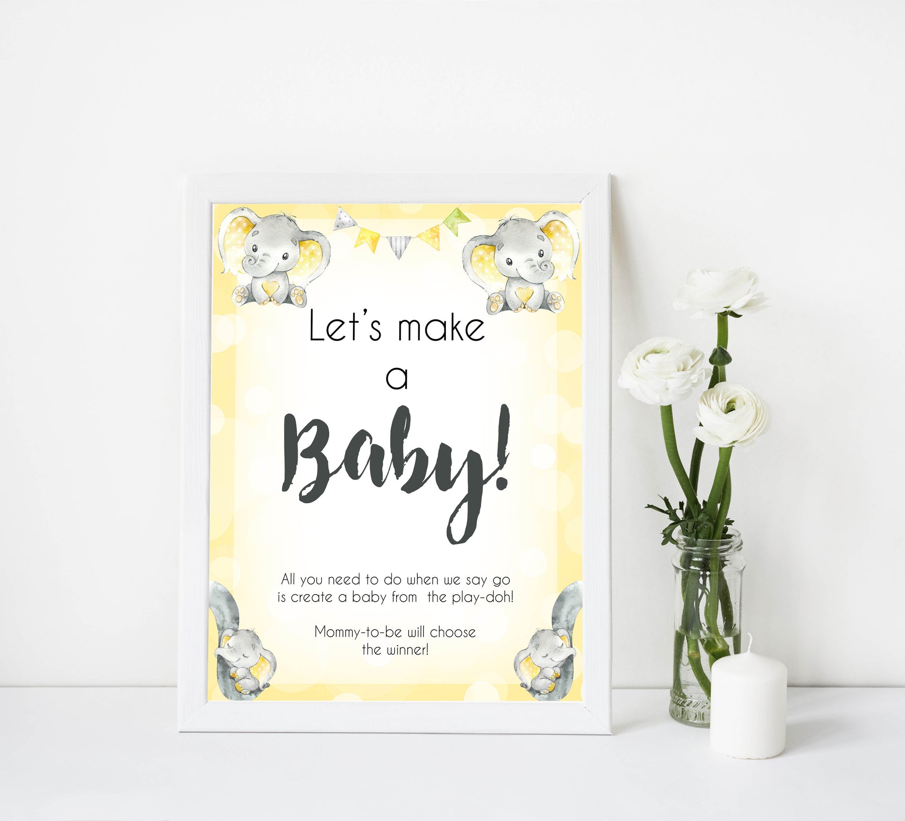 Lets Make A Baby Game - Printable Yellow Elephant Baby Games ...