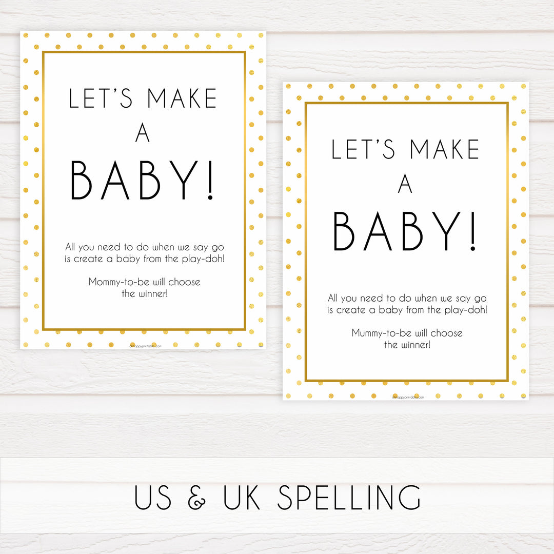 lets make a baby game, play doh baby game, Printable baby shower games, baby gold dots fun baby games, baby shower games, fun baby shower ideas, top baby shower ideas, gold glitter shower baby shower, friends baby shower ideas