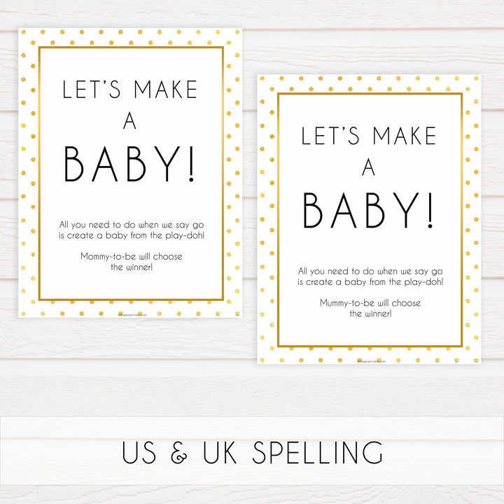 lets make a baby game, play doh baby game, Printable baby shower games, baby gold dots fun baby games, baby shower games, fun baby shower ideas, top baby shower ideas, gold glitter shower baby shower, friends baby shower ideas
