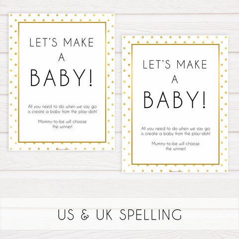 lets make a baby game, play doh baby game, Printable baby shower games, baby gold dots fun baby games, baby shower games, fun baby shower ideas, top baby shower ideas, gold glitter shower baby shower, friends baby shower ideas