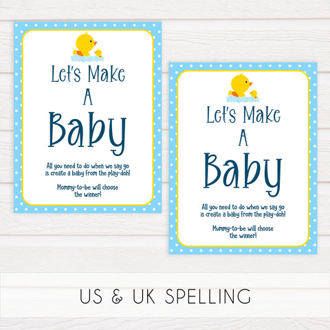 Rubber Ducky Baby Games, Lets Make A baby game, baby play-doh game, printable baby games, fun baby shower ideas, best baby shower games