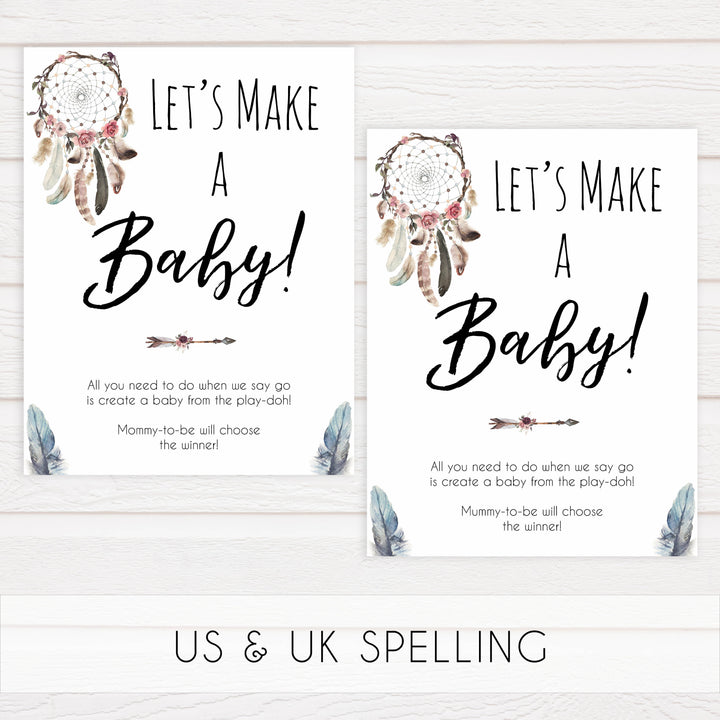 Lets Make A Baby Sign, Baby Play-Doh game, Printable baby shower games, boho baby shower games, dreamcatcher baby games, fun baby shower games, top baby shower ideas