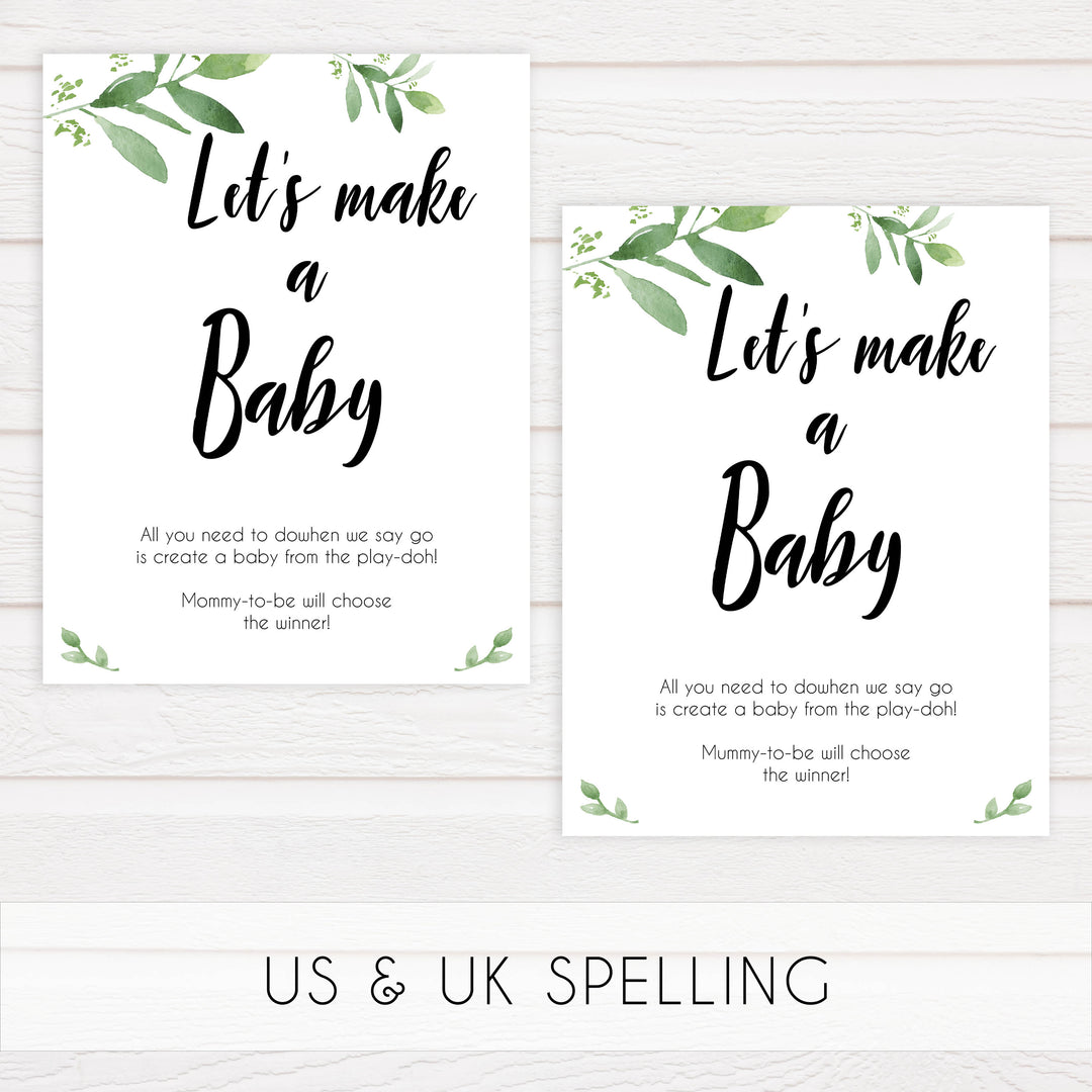 Lets Make A Baby Game, Printable baby shower games, botanical baby shower games, floral baby shower ideas, fun baby shower ideas