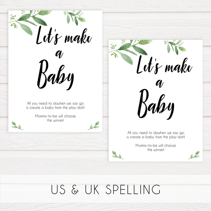 Lets Make A Baby Game, Printable baby shower games, botanical baby shower games, floral baby shower ideas, fun baby shower ideas