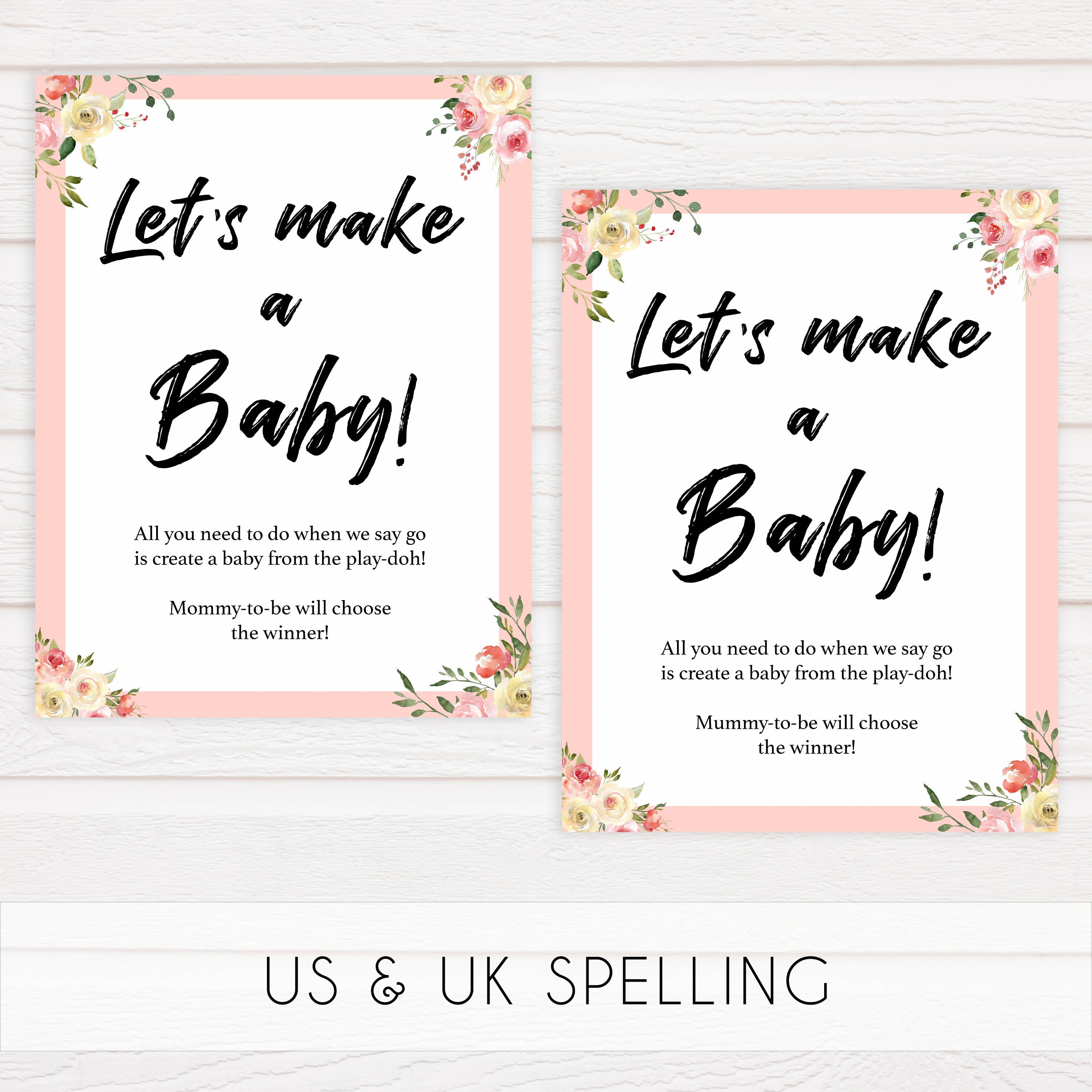 lets make a baby, making baby play-doh game, Printable baby shower games, floral fun baby games, baby shower games, fun baby shower ideas, top baby shower ideas, floral baby shower, blue baby shower ideas