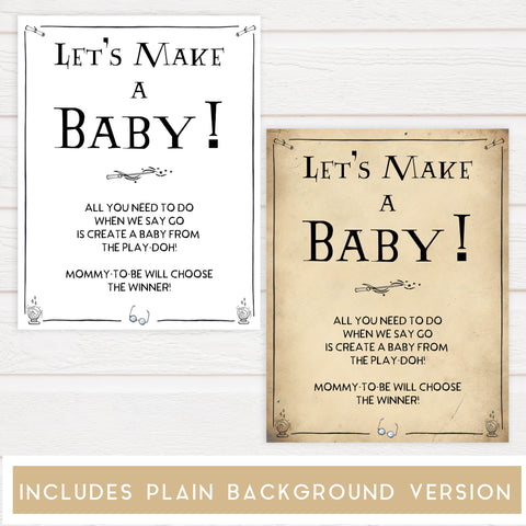 Lets Make A Baby Game, Wizard baby shower games, printable baby shower games, Harry Potter baby games, Harry Potter baby shower, fun baby shower games,  fun baby ideas