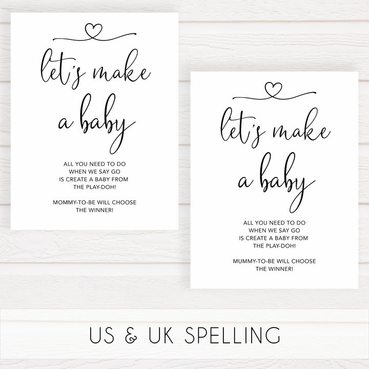 minimalist baby shower, lets make a baby, play-doh baby game, printable baby games, fun baby games, best baby games