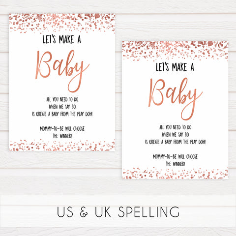 lets make a baby game, make a baby game, Printable baby shower games, rose gold fun baby games, baby shower games, fun baby shower ideas, top baby shower ideas, blush baby shower, rose gold baby shower ideas