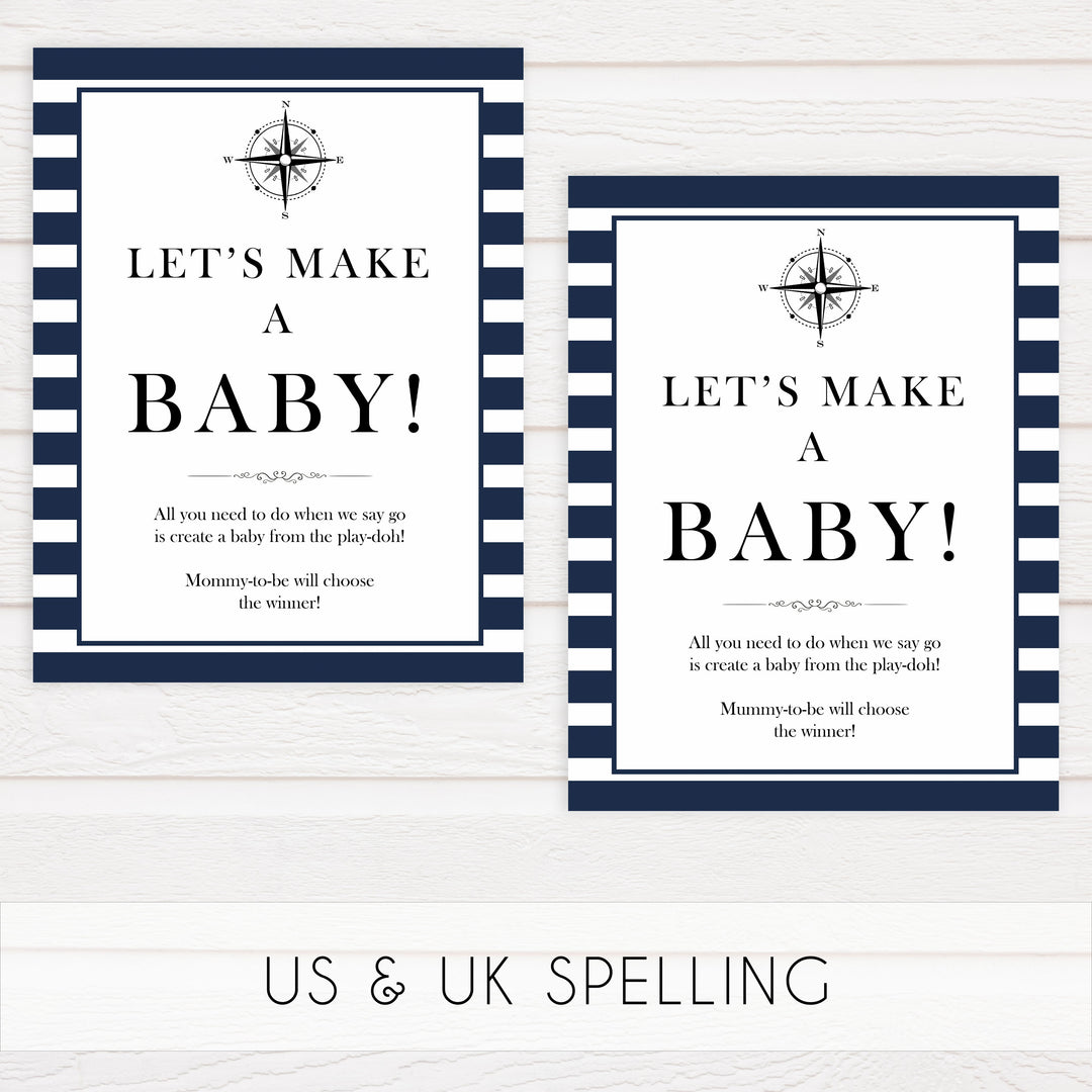 Lets make a baby sign, lets make a baby game, Printable baby shower games, nautical baby shower games, nautical baby games, fun baby shower games, top baby shower ideas