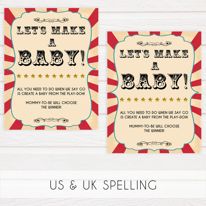 lets make a baby game, make a baby game, Printable baby shower games, circus fun baby games, baby shower games, fun baby shower ideas, top baby shower ideas, carnival baby shower, circus baby shower ideas