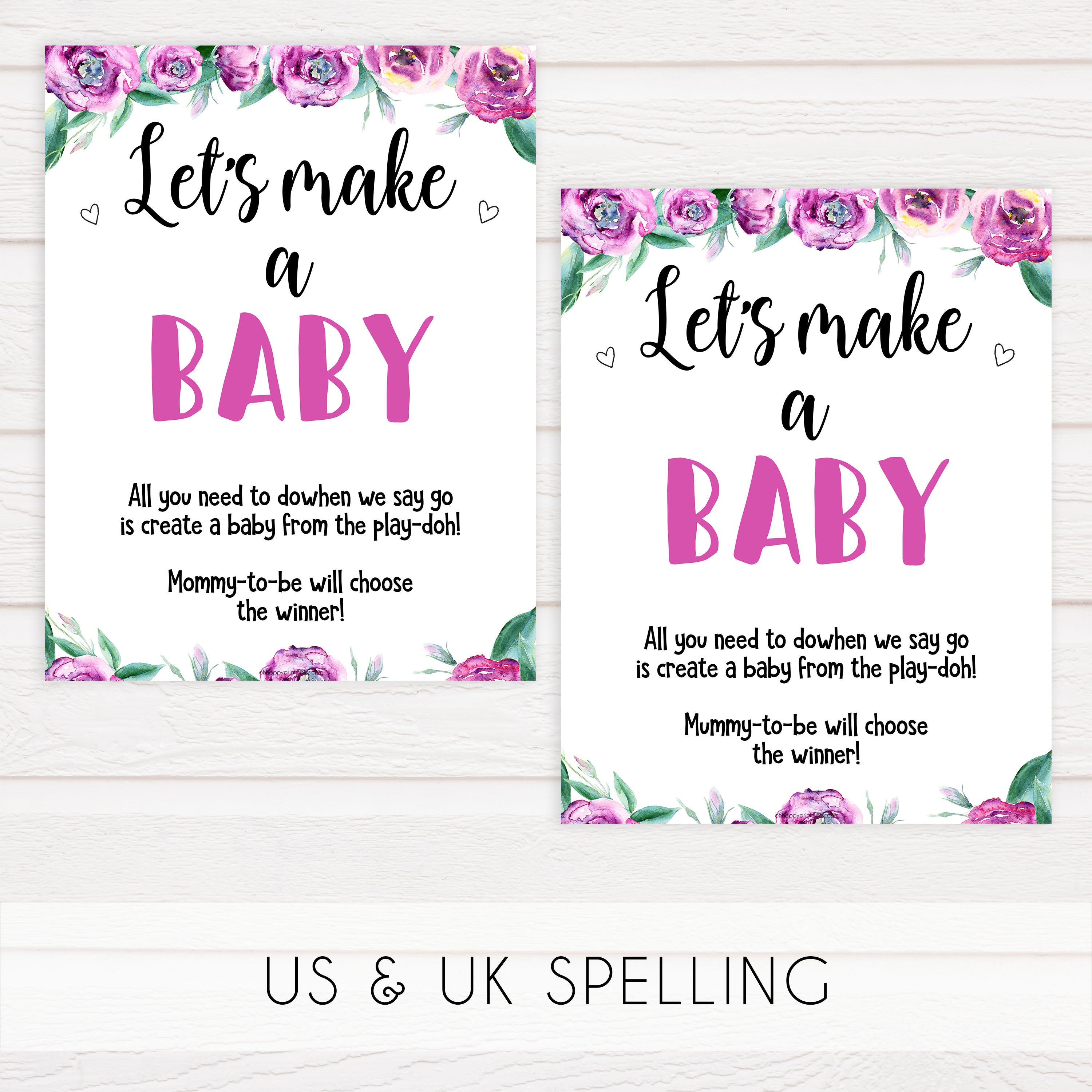 lets make a baby baby game, printable baby shower games, purple peonies baby games, fun baby shower games