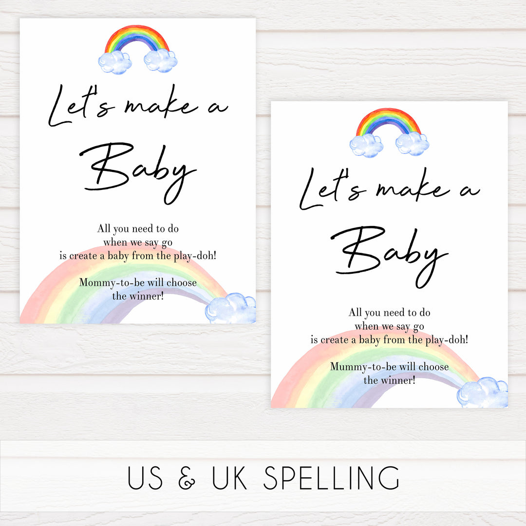 rainbow baby shower games, lets make a baby, make a baby game, printable baby games, fun baby shower ideas, top baby games