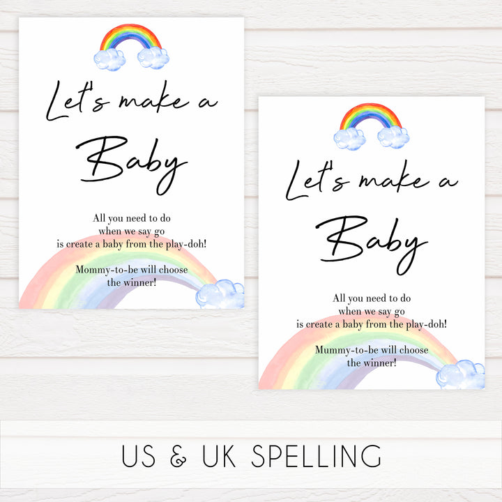 rainbow baby shower games, lets make a baby, make a baby game, printable baby games, fun baby shower ideas, top baby games