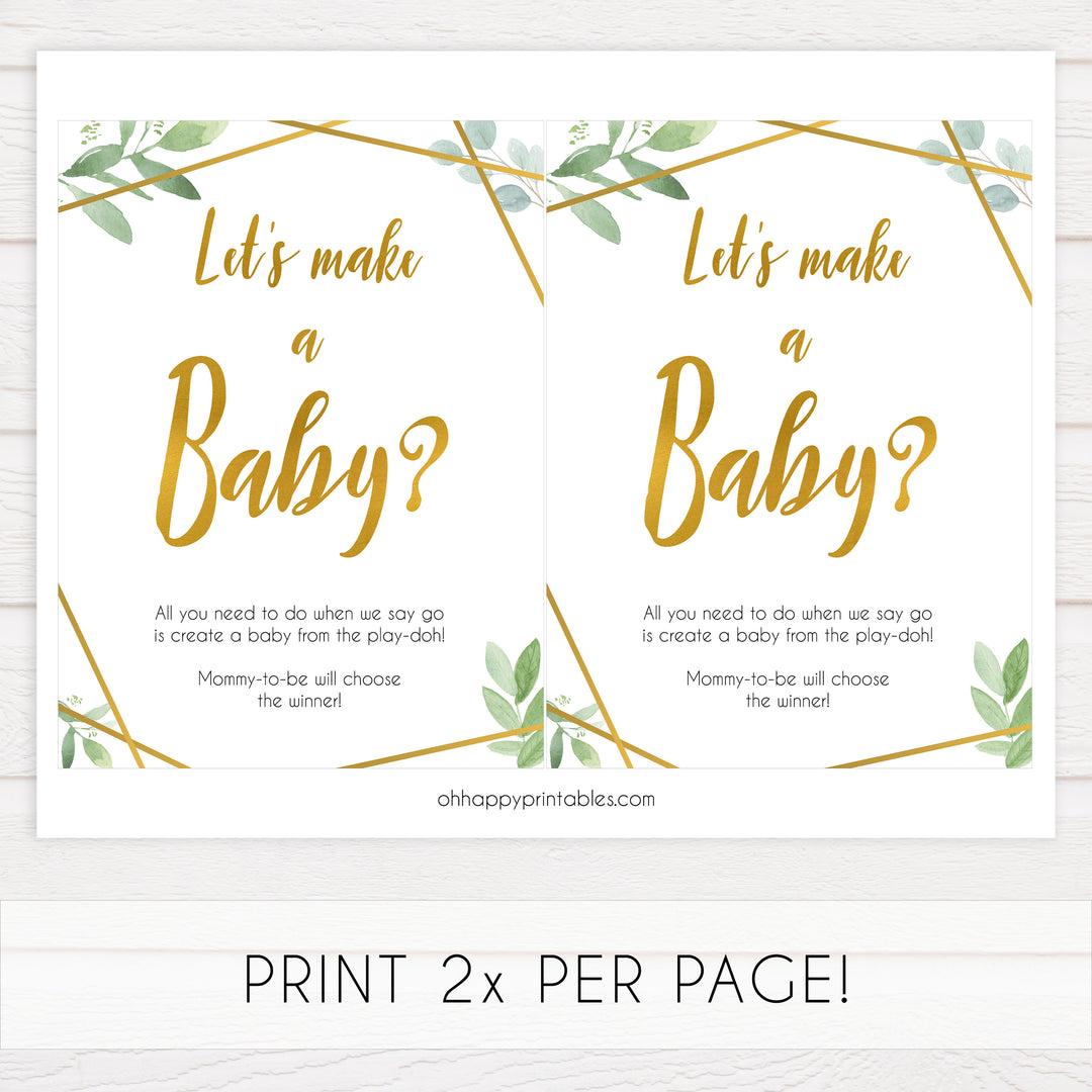 lets make a baby game, make a baby, Printable baby shower games, geometric fun baby games, baby shower games, fun baby shower ideas, top baby shower ideas, gold baby shower, blue baby shower ideas