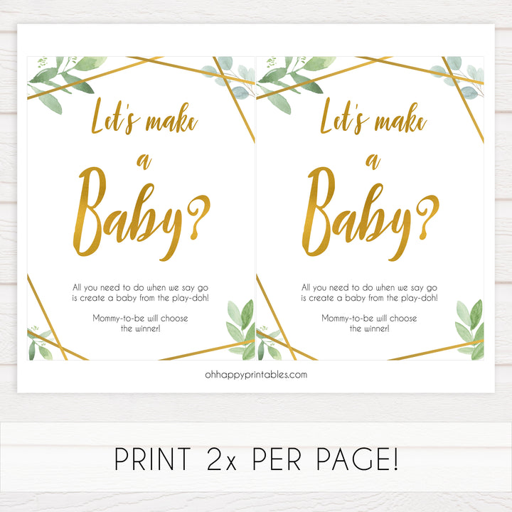 lets make a baby game, make a baby, Printable baby shower games, geometric fun baby games, baby shower games, fun baby shower ideas, top baby shower ideas, gold baby shower, blue baby shower ideas