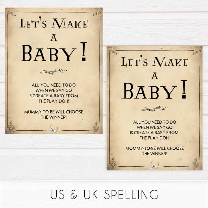 Lets Make A Baby Game, Wizard baby shower games, printable baby shower games, Harry Potter baby games, Harry Potter baby shower, fun baby shower games,  fun baby ideas