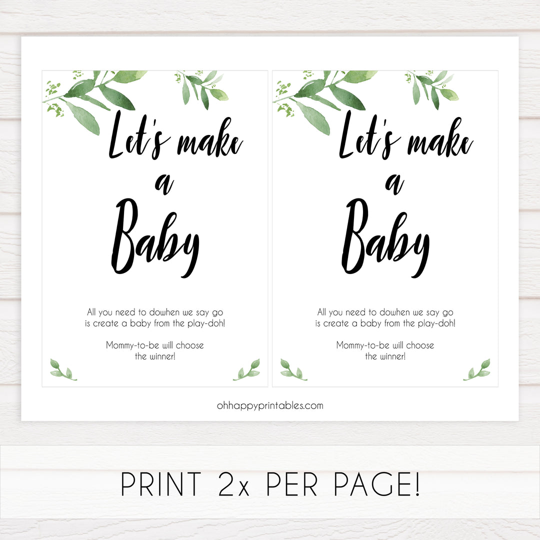 Lets Make A Baby Game, Printable baby shower games, botanical baby shower games, floral baby shower ideas, fun baby shower ideas