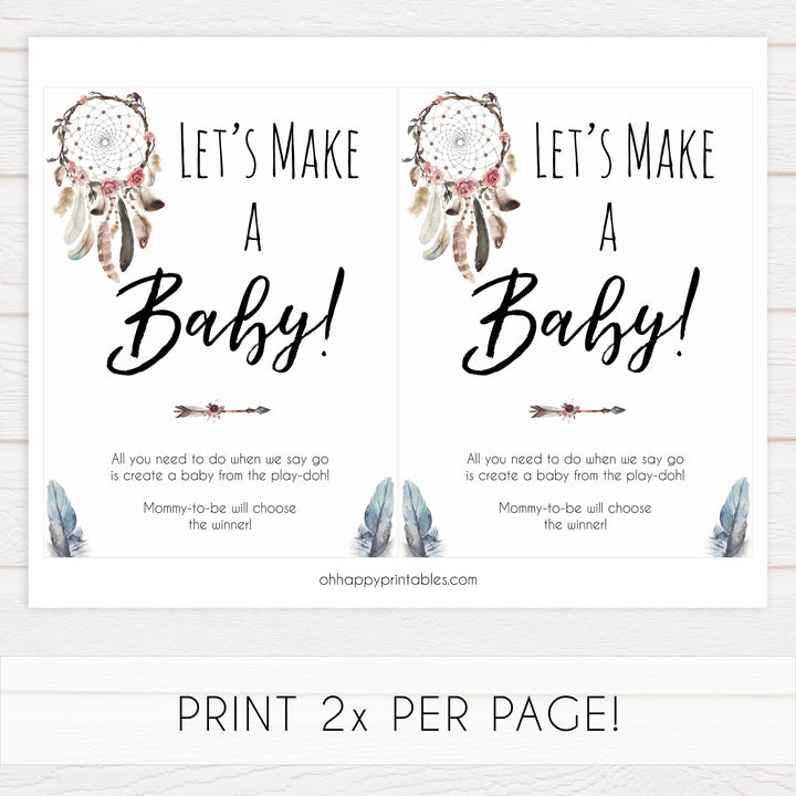 Lets Make A Baby Sign, Baby Play-Doh game, Printable baby shower games, boho baby shower games, dreamcatcher baby games, fun baby shower games, top baby shower ideas