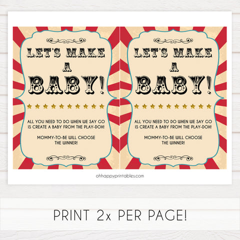 lets make a baby game, make a baby game, Printable baby shower games, circus fun baby games, baby shower games, fun baby shower ideas, top baby shower ideas, carnival baby shower, circus baby shower ideas