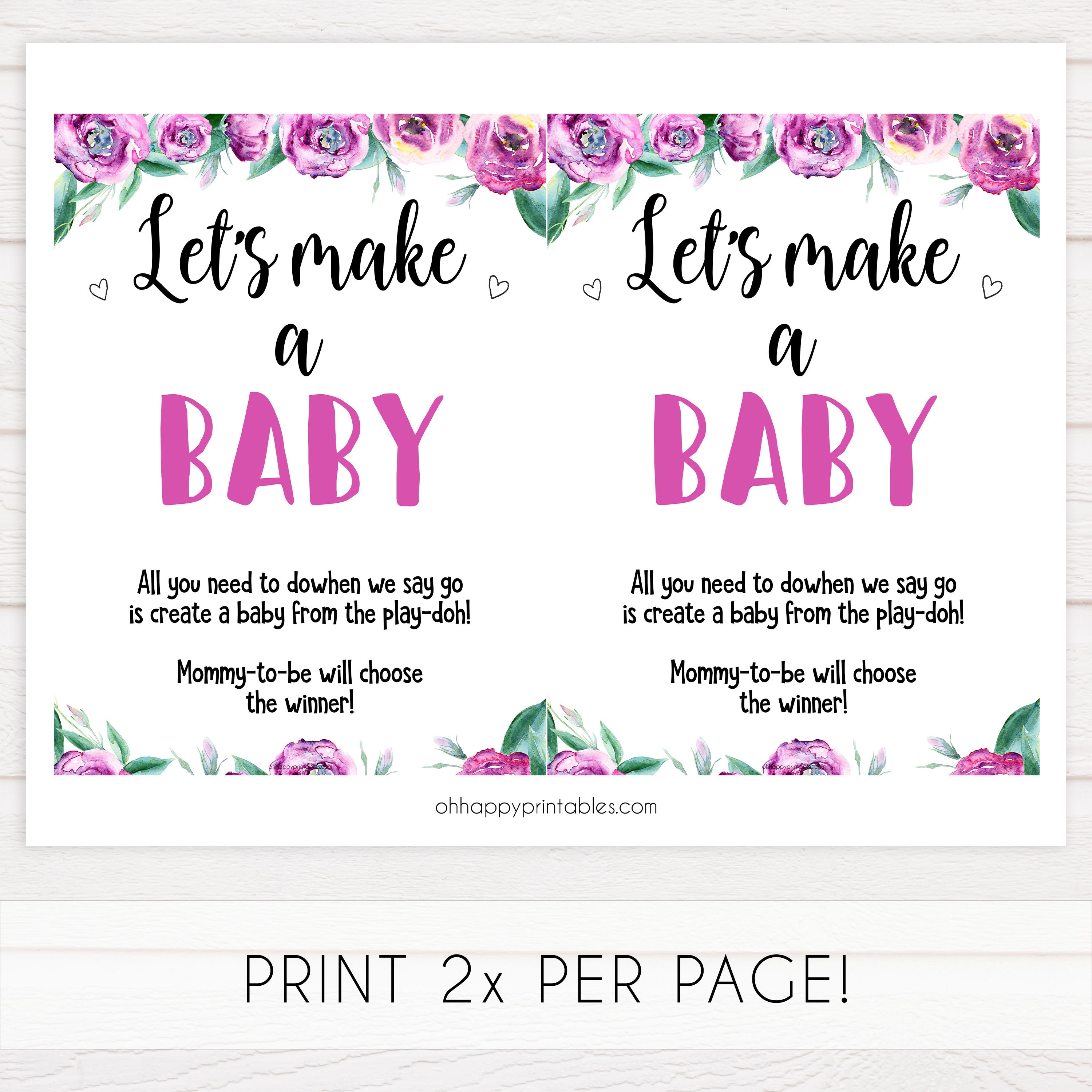 lets make a baby baby game, printable baby shower games, purple peonies baby games, fun baby shower games
