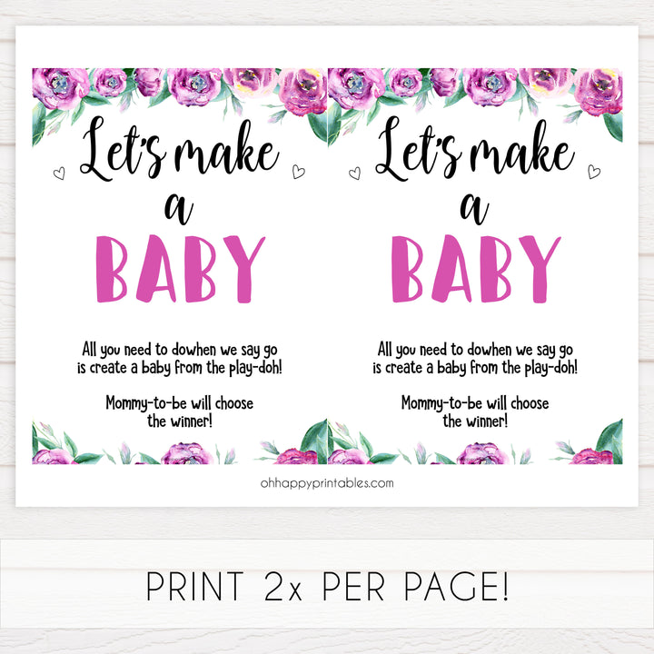 lets make a baby baby game, printable baby shower games, purple peonies baby games, fun baby shower games